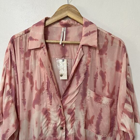 Anthropologie Tie Dye Souvenir Shirt Size S Raspberry Pink Resort Beachy NEW - Picture 4 of 9